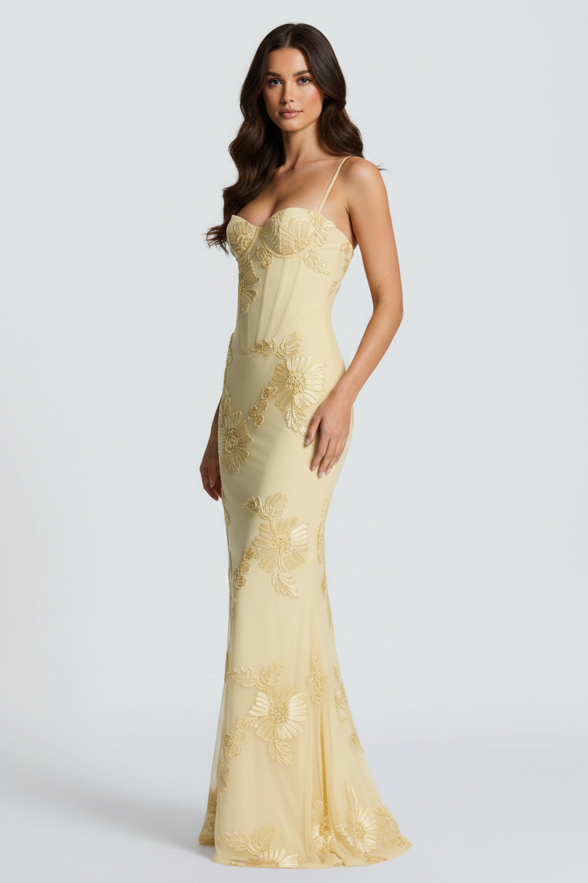 Ophelia Floral Maxi Dress in butter yellow