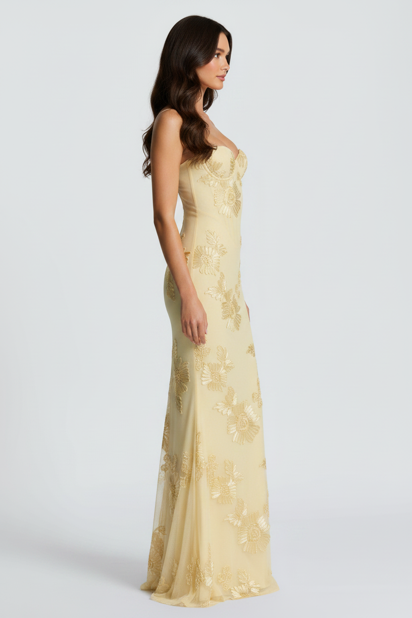 Ophelia Floral Maxi Dress in butter yellow