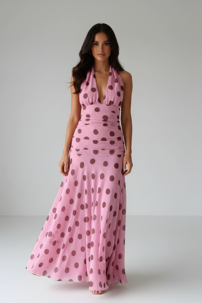 Penelope Polka Dot Maxi Dress in pink