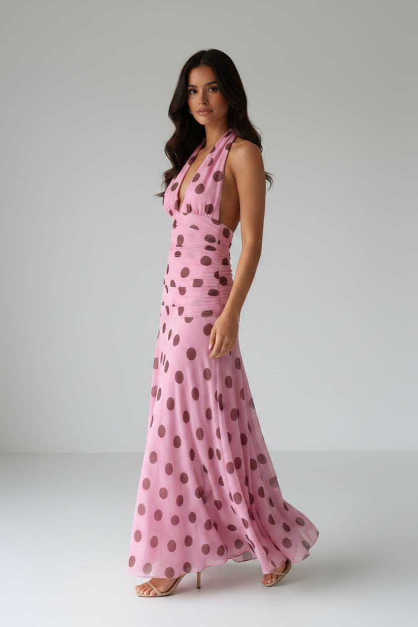 Penelope Polka Dot Maxi Dress in pink
