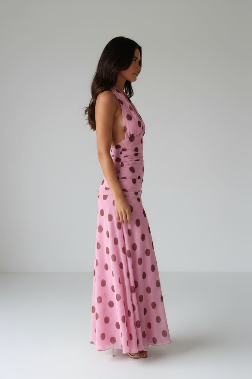 Penelope Polka Dot Maxi Dress in pink