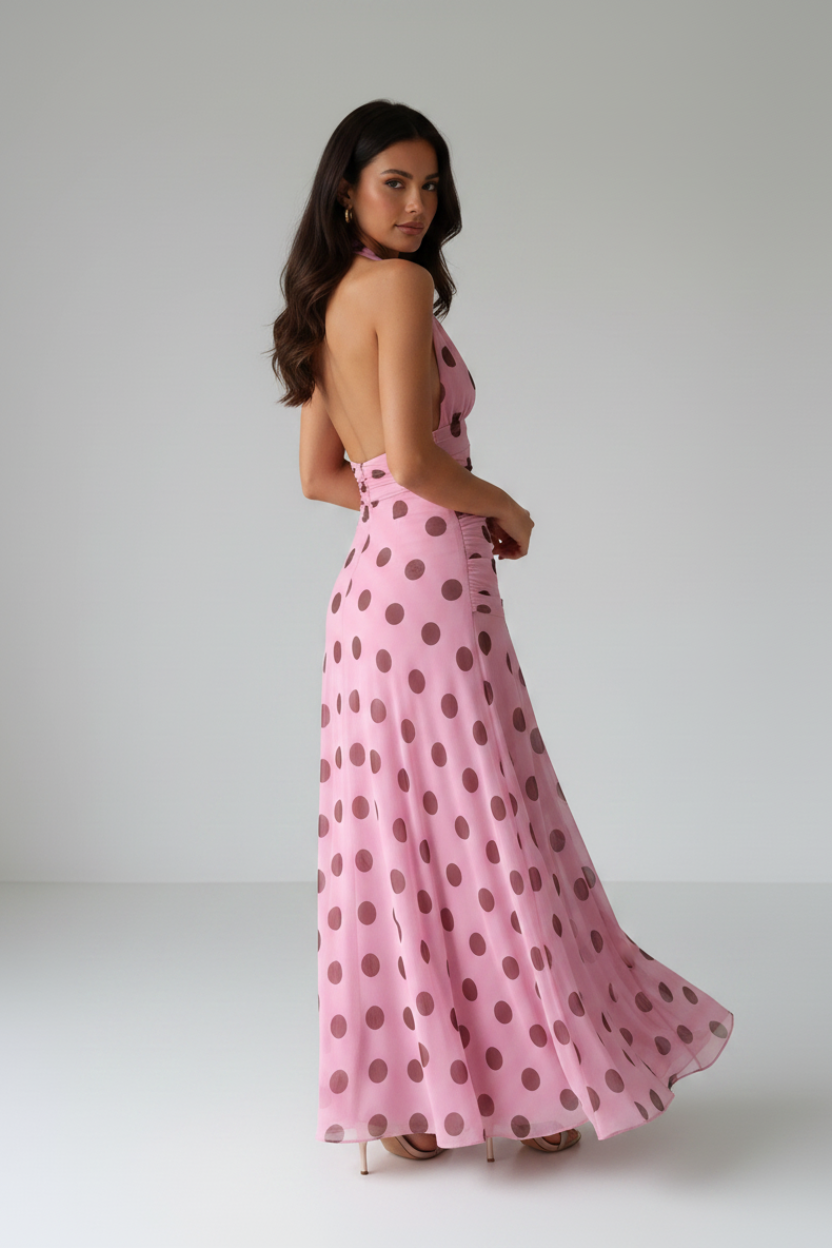Penelope Polka Dot Maxi Dress in pink