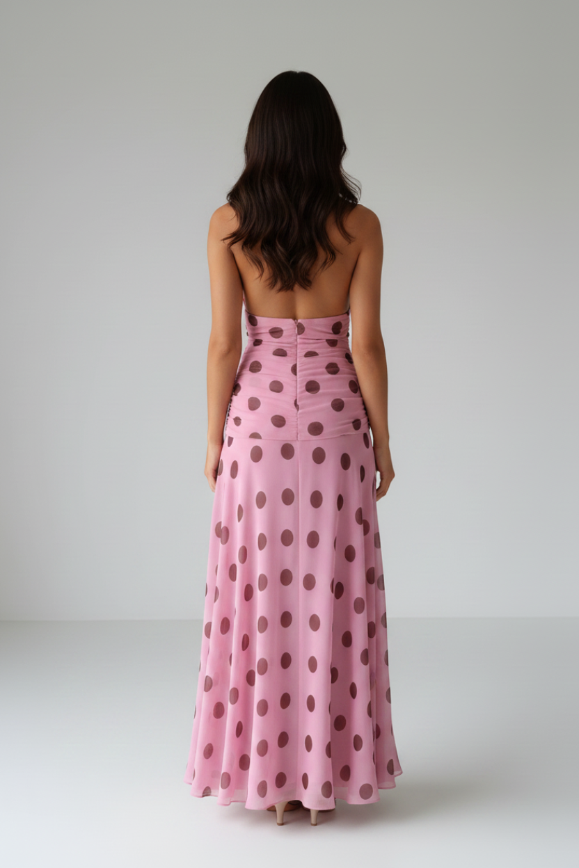 Penelope Polka Dot Maxi Dress in pink