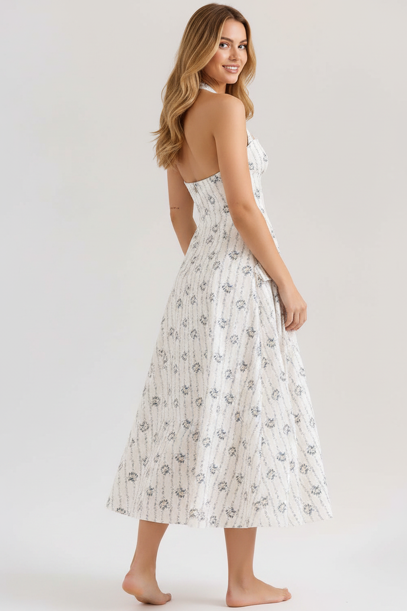Rosalie Vintage Floral Midi Dress in white floral print
