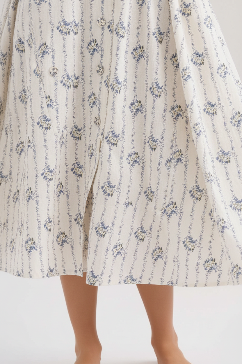 Rosalie Vintage Floral Midi Dress in white floral print