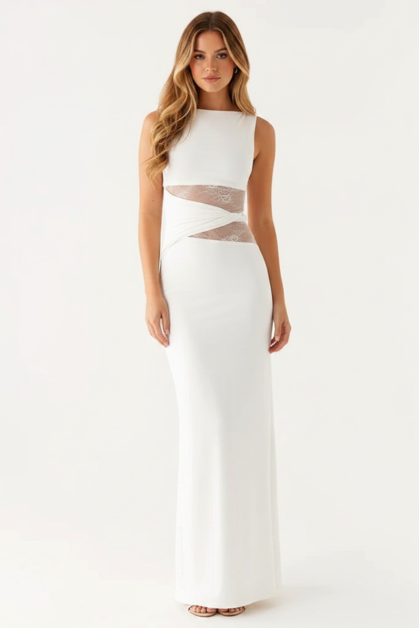 Seraphina Waist Cutout Maxi Dress in white