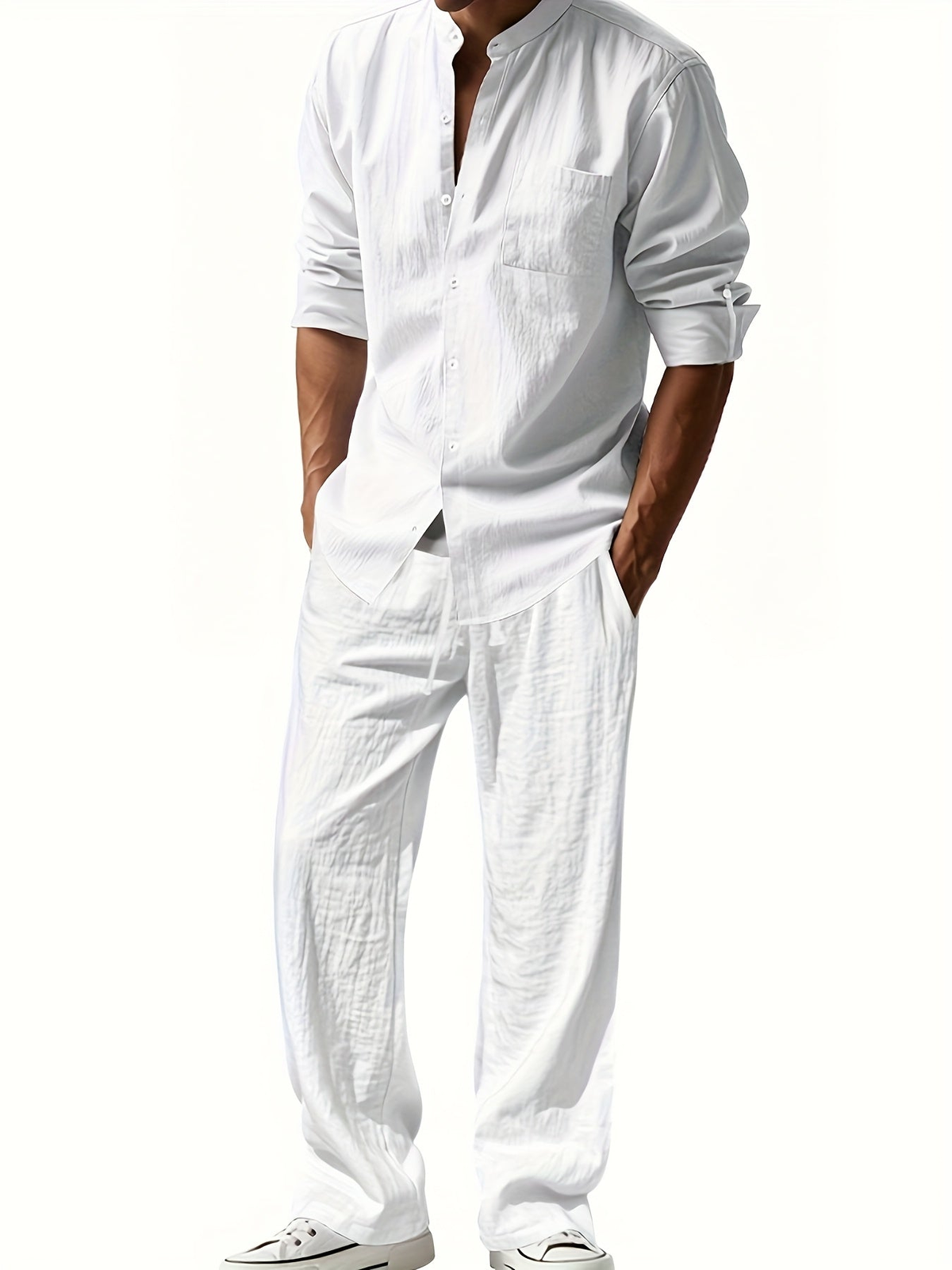 Stellan Men's Band Collar Shirt and Trouser Set - Clothing & Beyond