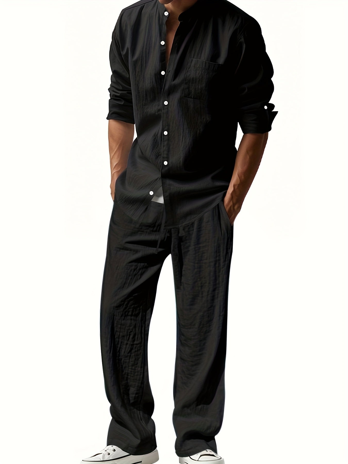 Stellan Men's Band Collar Shirt and Trouser Set - Clothing & Beyond