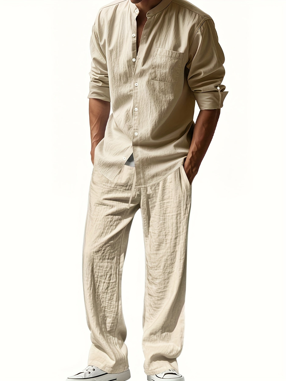 Stellan Men's Band Collar Shirt and Trouser Set - Clothing & Beyond