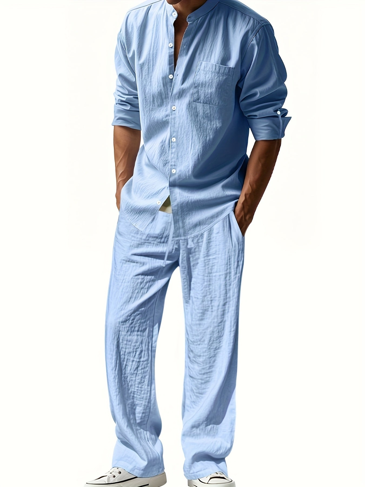 Stellan Men's Band Collar Shirt and Trouser Set - Clothing & Beyond