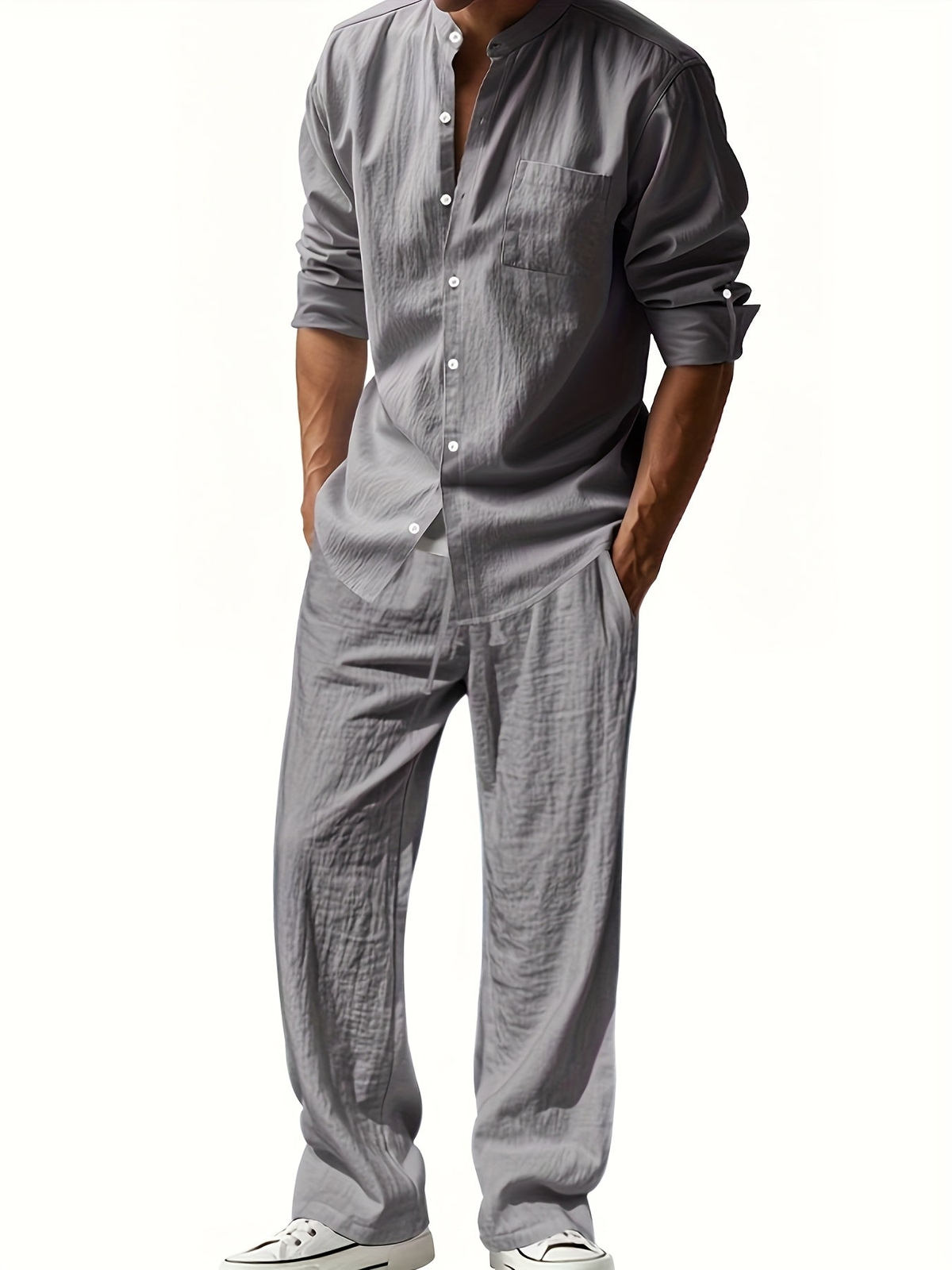 Stellan Men's Band Collar Shirt and Trouser Set - Clothing & Beyond