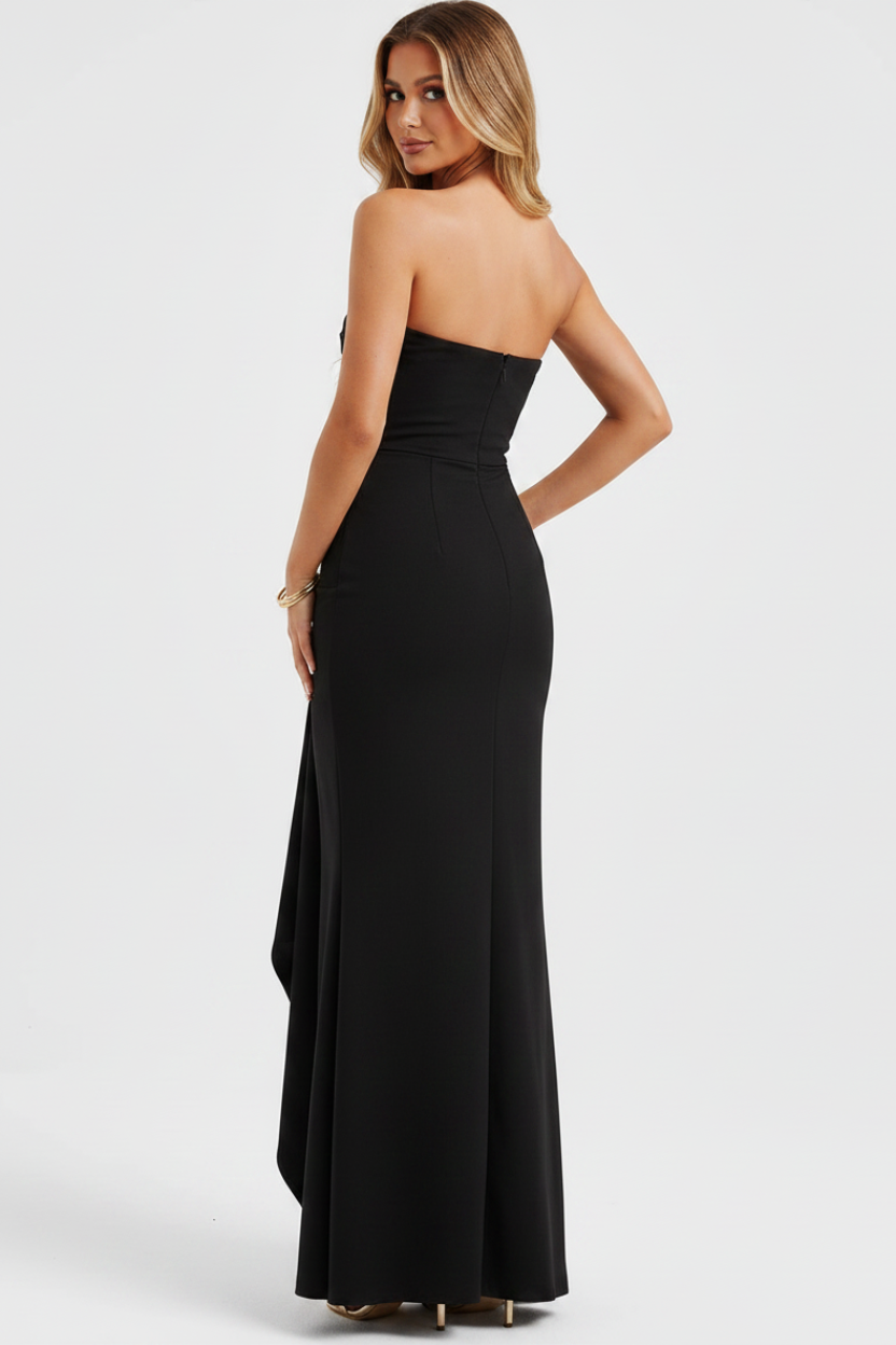 Valentina Strapless Split Maxi Dress in black