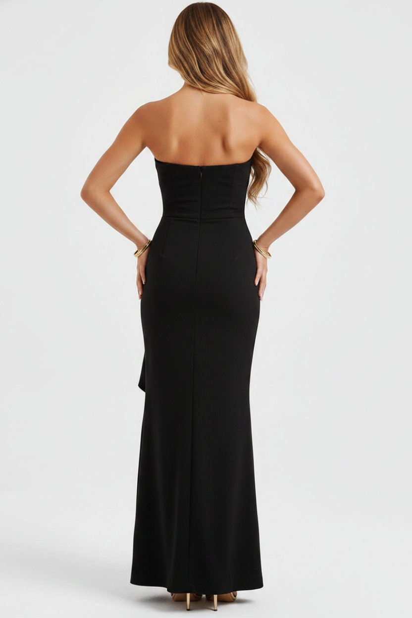 Valentina Strapless Split Maxi Dress in black