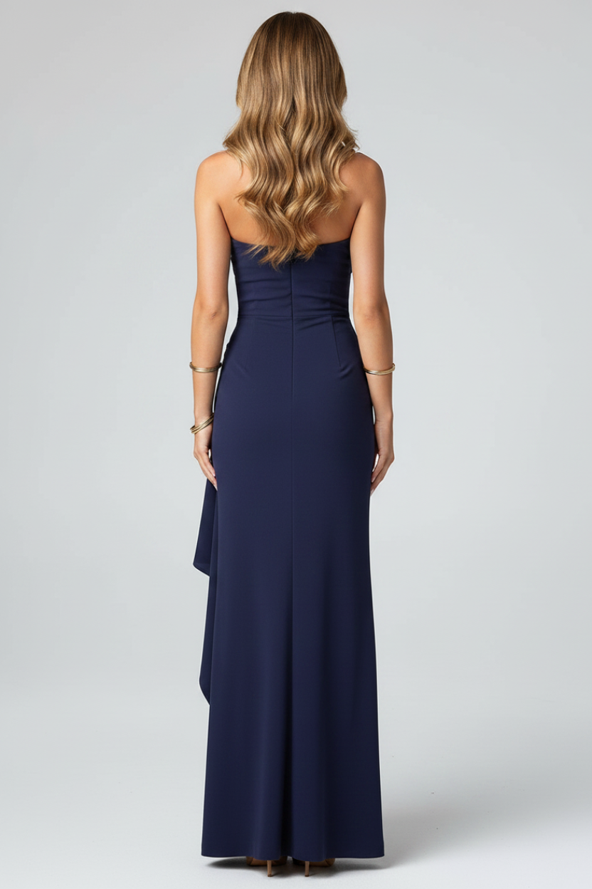 Valentina Strapless Split Maxi Dress in dark blue