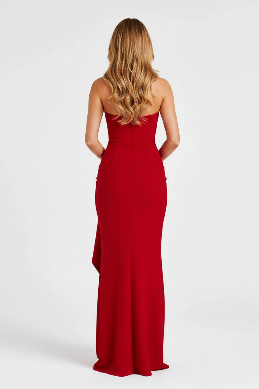 Valentina Strapless Split Maxi Dress in red