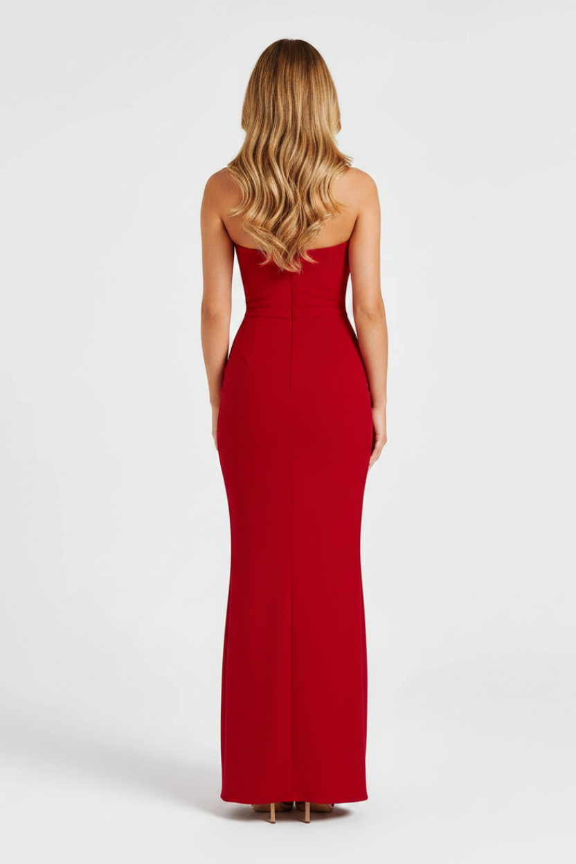 Valentina Strapless Split Maxi Dress in red
