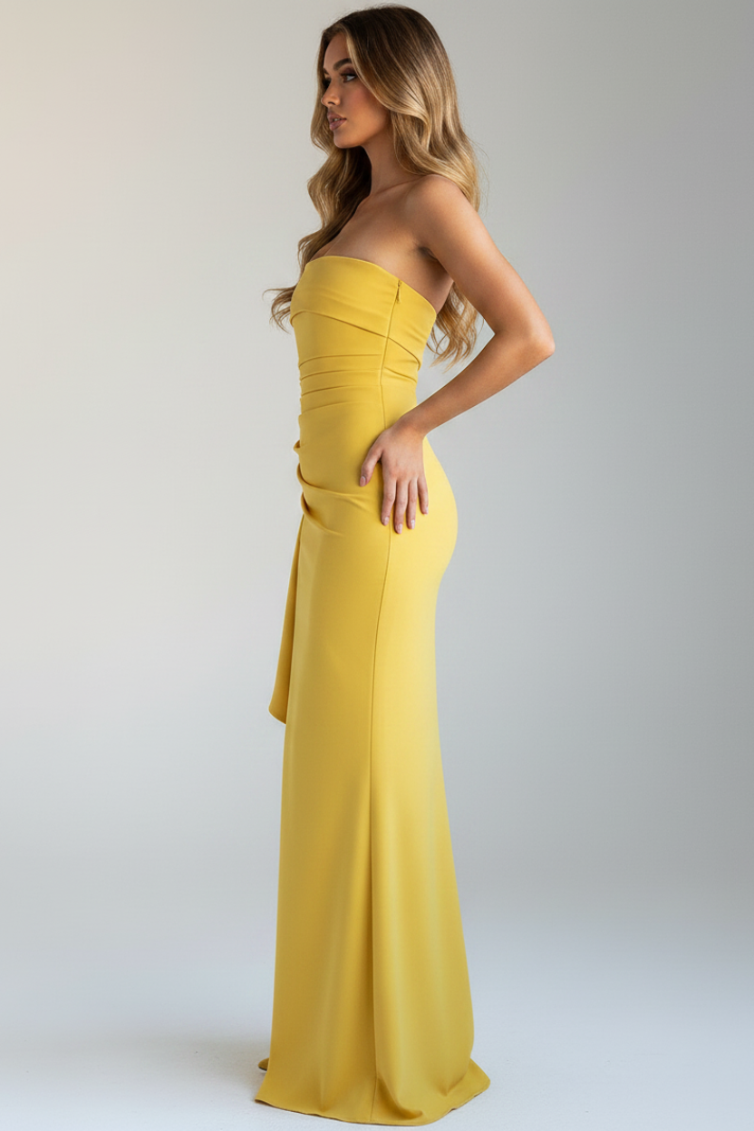 Valentina Strapless Split Maxi Dress in yellow