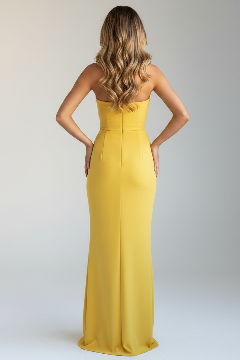 Valentina Strapless Split Maxi Dress in yellow