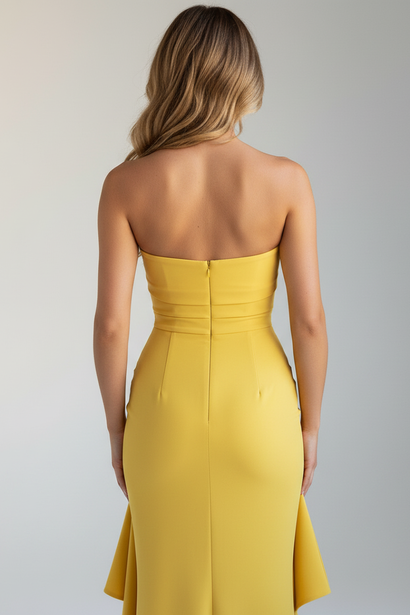 Valentina Strapless Split Maxi Dress in yellow