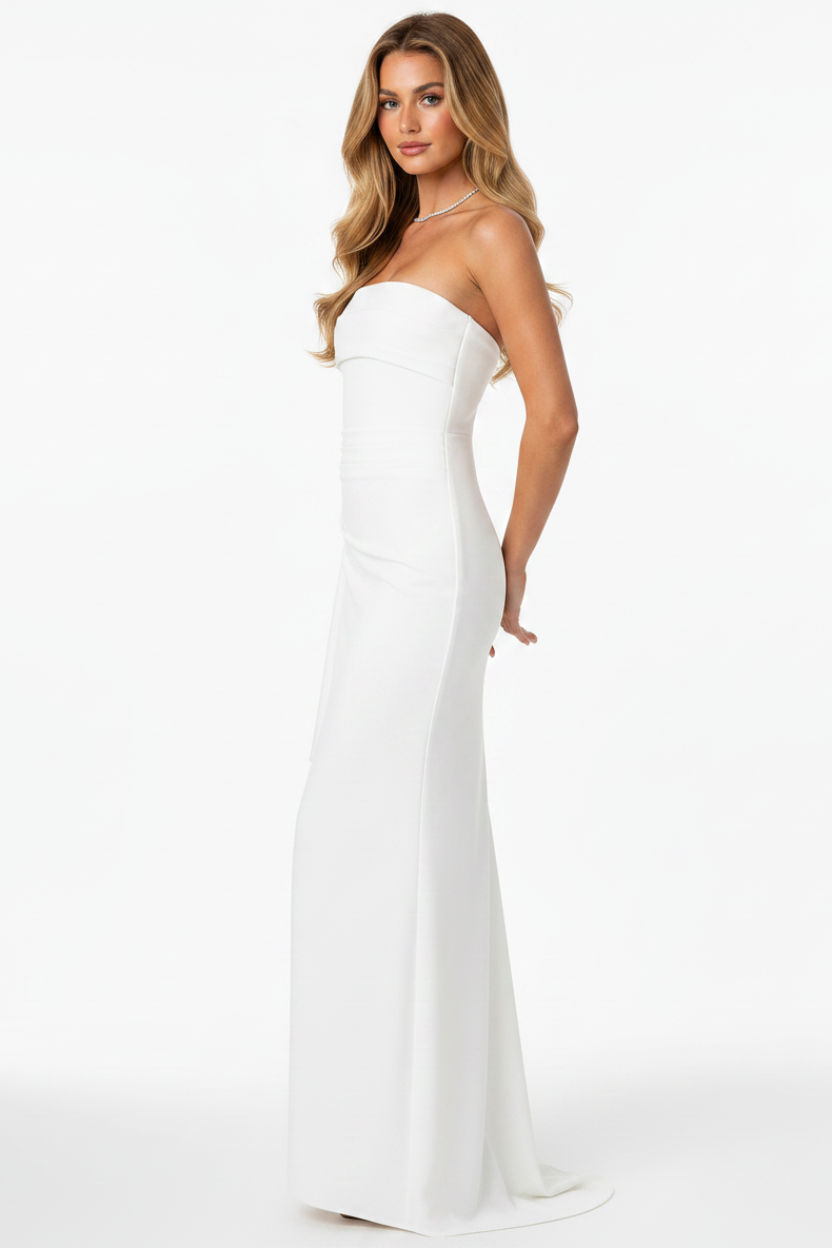 Valentina Strapless Split Maxi Dress in white