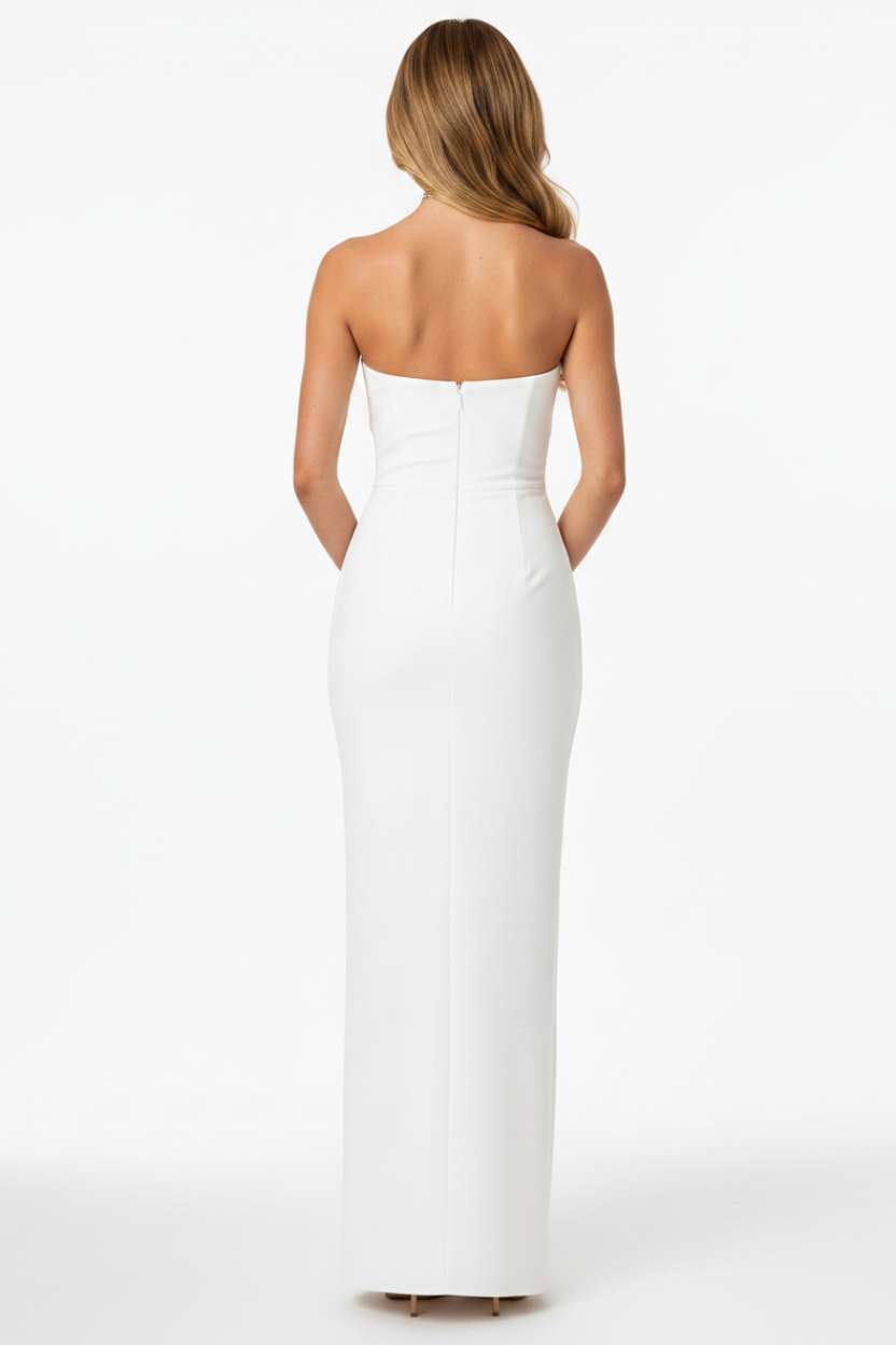 Valentina Strapless Split Maxi Dress in white