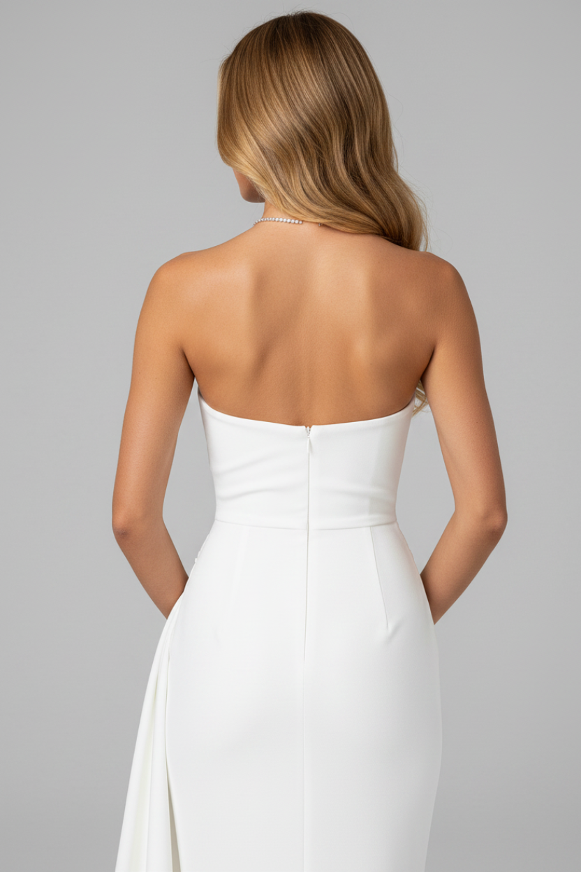 Valentina Strapless Split Maxi Dress in white